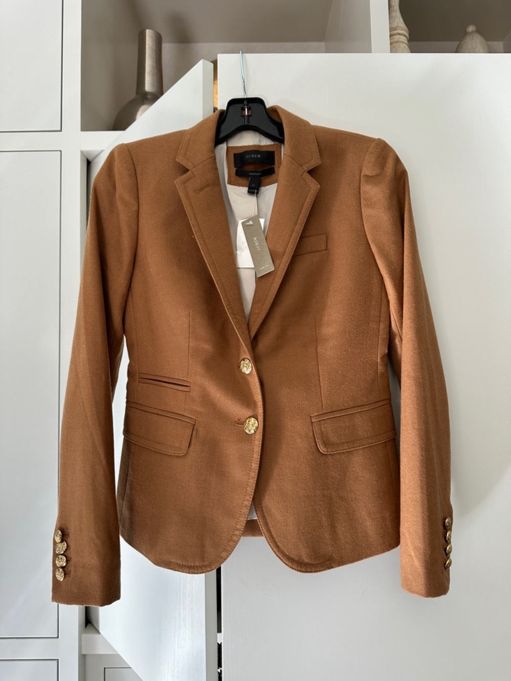 J. Crew Camel Brown Tailored Blazer with Gold Buttons